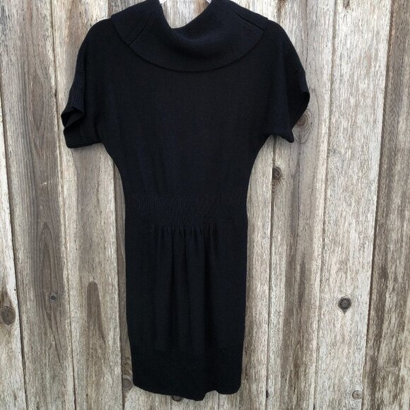 LOFT Black Turtleneck Knit Sweater LBD Short Sleeve Dress Small NWOT - Picture 1 of 5